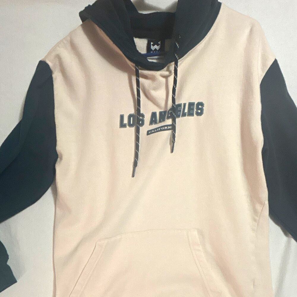 WXYZ Men’s Colorblock Pullover Hoodie Fleece Beige/Green L Los Angeles